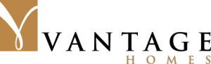 Vantage Homes logo in black and gold text on a transparent background