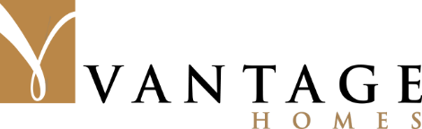 Vantage Homes logo in black and gold text on a transparent background